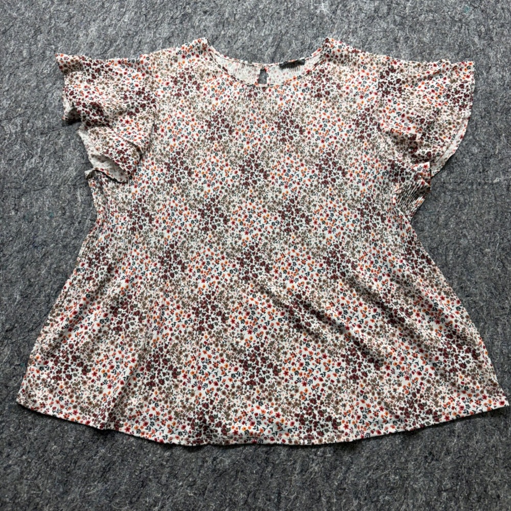 Adrianna Papell‎ Floral Flutter Sleeve Blouse 3X Ditsy Print Keyhole Back Top